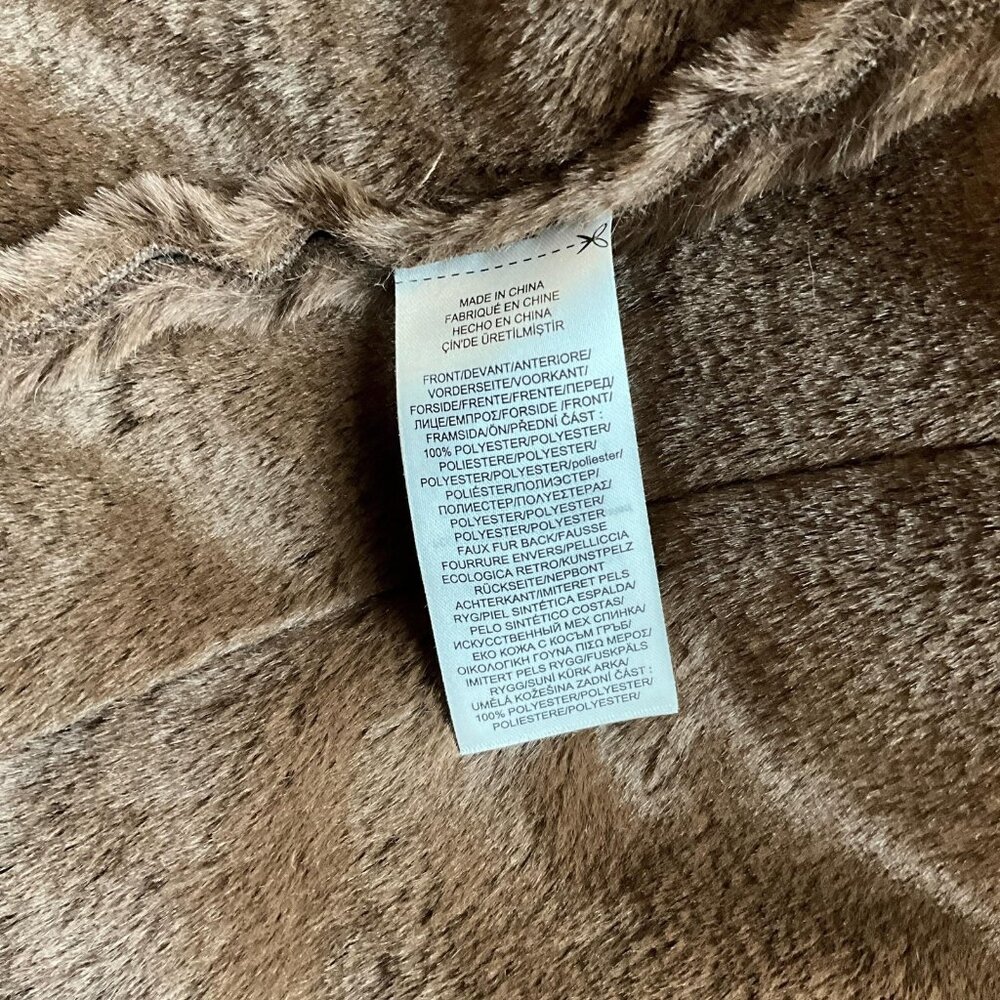 Lauren Ralph Lauren Coat Womens Large Brown Faux Shearling Fleece Drape Collar - Picture 9 of 14